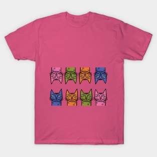 Quirky Multi Color Cats - Midcentury Illustration T-Shirt